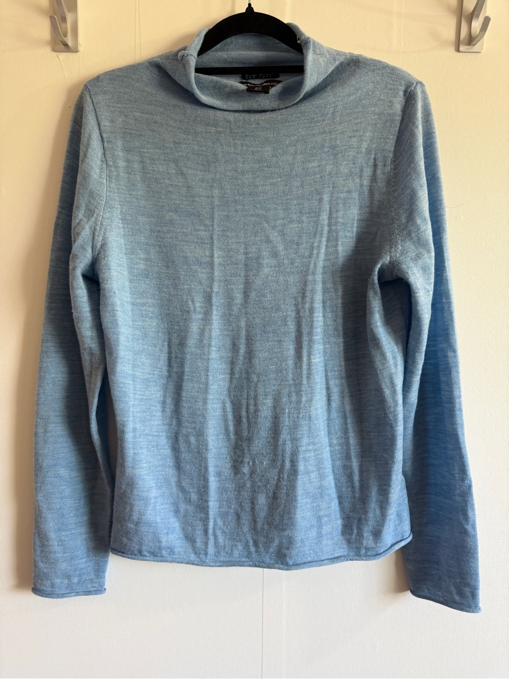 Nicole Miller New York 100% Extra Fine Merino Wool Blue Cowl Roll Neck Sweater M